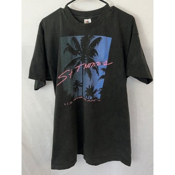 Vintage St. Thomas US Virgin Islands 90s Palm Tree Night Sky Large Graphic Sz XL - Picture 1 of 10